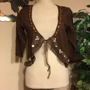 Ibaze handmade Bolero Shrug shells/wood beads NWT